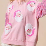 Christmas Casual Loose Round Neck Sequined Sleeve Sweatshirt