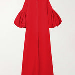Loose Flower Shape Solid Color Stand Collar Lantern Sleeves Maxi Dresses