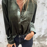 Women's Fashion Gold Velvet Lapel Shirt