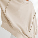 Long Sleeves Loose Fringed Solid Color Split-Joint Split-Side Round-Neck Sweatershirt