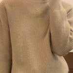 Long Sleeves Loose Solid Color Round-Neck Pullovers Sweater Tops