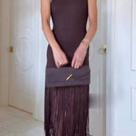 Sleeveless knitted maxi dress with tassels