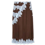 Sunday Social Contrast Color Satin Lace Trim Mid Rise Maxi Skirt