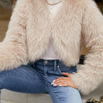 Stylish Long Sleeve Short Casual Faux Fur Jacket