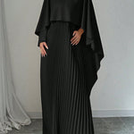 Cape High-Low Pleated Solid Color Split-Joint Round-Neck Evening Dresses Maxi Dresses