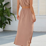 Fashion slanted shoulder bowknot suit slit large swing dress two-piece set