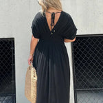 My Treasure Kimono Sleeve Pocketed Smoke Detail Slit Maxi Dress