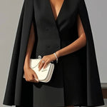 V-neck cape-style double-breasted suit dress
