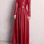 Long Sleeves Hollow Solid Color High-Neck Maxi Dresses