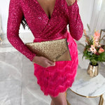Spinning on The Dance Floor Sequin Patchwork Tiered Fringe Mini Dress