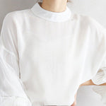 Simple Solid Color Puff Sleeve Mesh Splicing Chiffon Shirt