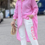 Pink Asymmetric Long Sleeve Shirt