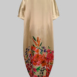 A-Line Half Sleeves Elasticity Flower Print Split-Front V-Neck Maxi Dresses