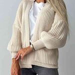 Solid Color V-neck Long-sleeved Casual Knitted Cardigan