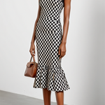 Bodycon Mermaid Contrast Color Plaid Pleated Round-Neck Midi Dresses Sweater Dresses