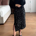 Side Slit Glitter Sequin Midi Skirt