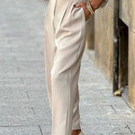 Casual British Style Solid Pocket Without Belt Loose High Waist Straight Solid Color Bottoms