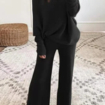 Casual Solid Color One-Shoulder Ladies Knit Set