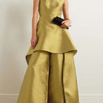 Sleeveless Wrap Falbala Layered Solid Color Zipper Round-Neck Jumpsuits