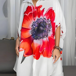 Half Sleeves Loose Buttoned Flower Print Lapel Mini Dresses Shirt Dress