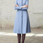 A-Line Bodycon Asymmetric Pleated Pockets Solid Color Split-Joint Stand Collar Midi Dresses