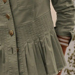 Long Sleeves Buttoned Pleated Split-Joint Stand Collar Outerwear