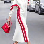 Long Sleeves Loose Drawstring Striped Hooded Hoodies Tops Maxi Dresses