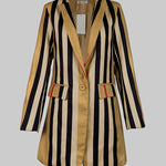 Long Sleeves Loose Buttoned Split-Joint Striped Stand Collar Woolen Coat