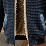 Olivier | Navy Quilted Jacket Featuring Denim Accents