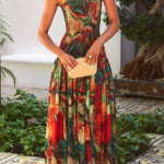 Vacay Vibes Colorful Lava Print Off Shoulder Smocked Scarf Maxi Dress
