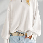 Long Sleeves Loose Fringed Solid Color Split-Joint Split-Side Round-Neck Sweatershirt