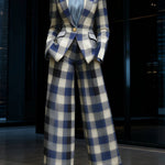 Long Sleeves Loose Buttoned Contrast Color Plaid Pockets Notched Collar Blazer Outerwear