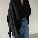 Simple Long Sleeves Loose Buttoned Pleated Solid Color Lapel Collar Blouses&Shirts Tops