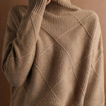 Casual Loose Solid Color Striped High-Neck Long Sleeves Sweater Tops