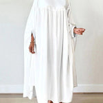Batwing Sleeves Long Sleeves Solid Color Round-Neck Maxi Dresses