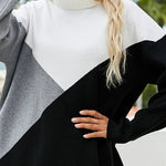 Drop Shoulder Turtleneck Colorblock Knit Sweater Pullover