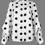 Long Sleeves Loose Buttoned Polka-Dot Split-Joint Lapel Blouses&Shirts Tops