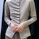 Long Sleeves Pleated Solid Color High Neck Pullovers