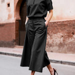 Loose Wide Leg Pockets Solid Color Ninth Pants Trousers