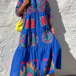 Take Me To Cabo Ethnic Unique Print Button Loose Shirt Midi Dress