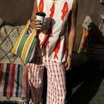 Good Luck Linen Blend Koi Pattern High Rise Elastic Waist Loose Pants