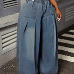 Loose Elasticity Pockets Solid Color Jean Pants Bottoms Trousers