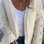 Fashion Knit Solid Color V-neck Long-sleeved Cardigan