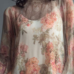 Vintage Floral Lace High-Neck Blouse With Sheer Bell Sleeve