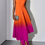 Loose Sleeveless Gradient Split-Joint Boat Neck Evening Dresses Maxi Dresses