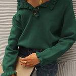 Long Sleeve Button Down Ruffle Knit Pullover Sweater Tops