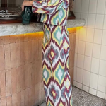 Printed Single-Breasted Cotton Jacket + Casual Trousers Set