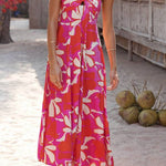 Halterneck Print Berry Lotus Midi dress