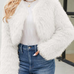 Stylish Long Sleeve Short Casual Faux Fur Jacket