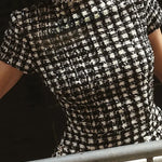 Eve Check Bouclé-tweed Fabric Pearl Trim Short Sleeve Pocketed Mini Dress